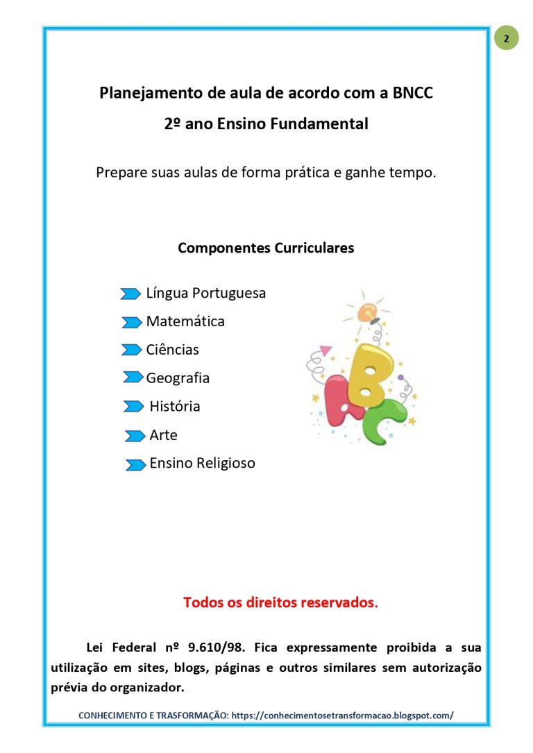 PLANO DE AULA BNCC EM FICHA E PLANNER 2º ANO – Conhecimento e Transformação