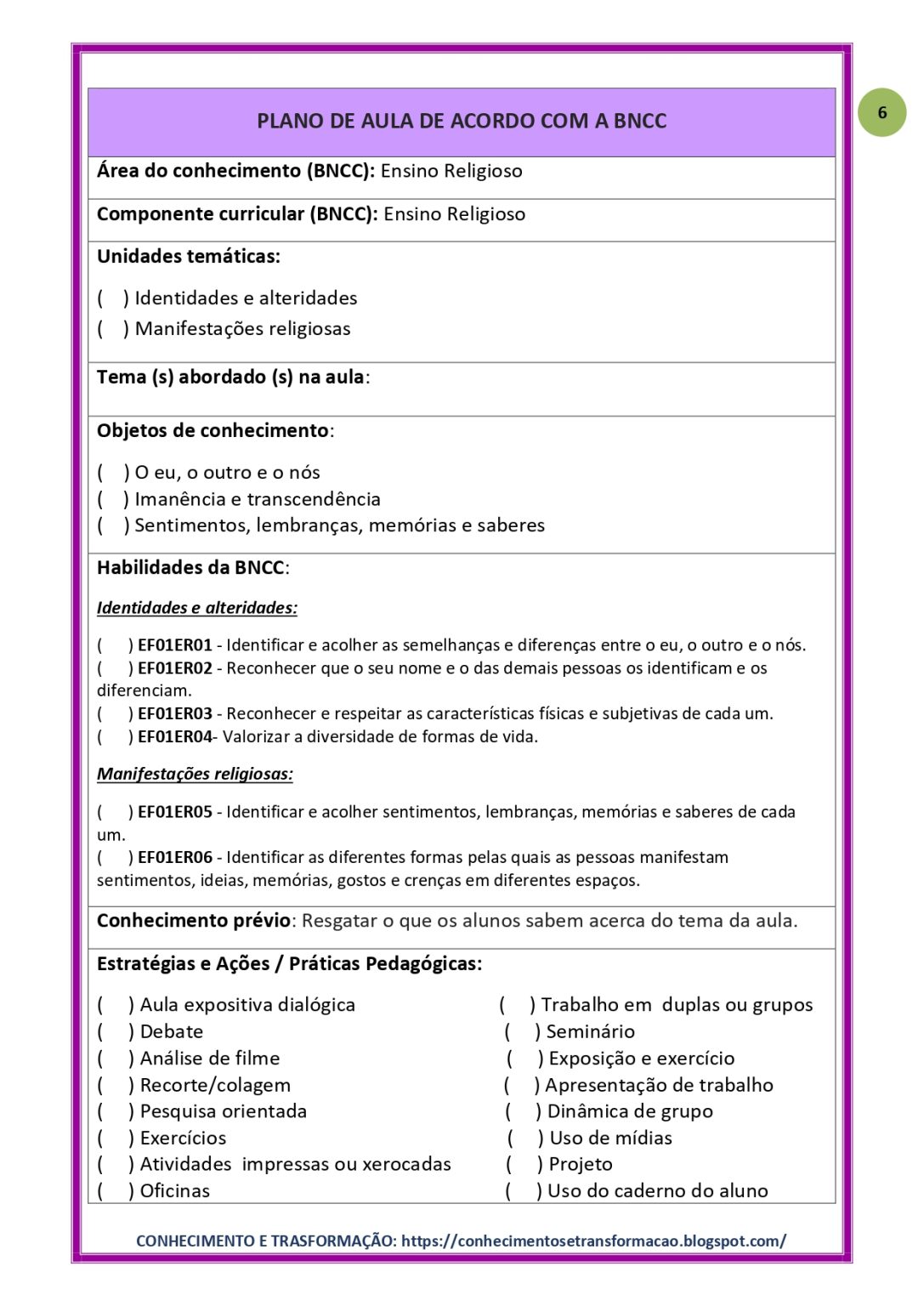 PLANO DE AULA BNCC EM FICHA E PLANNER ENSINO RELIGIOSO 1º AO 5º ANO ...