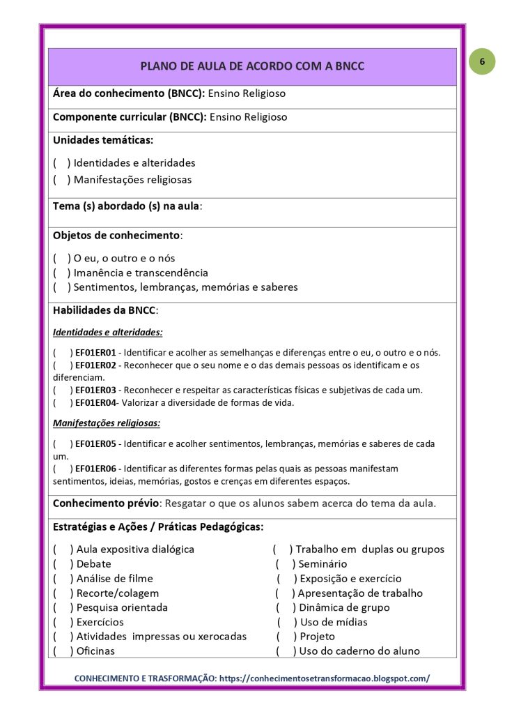 PLANO DE AULA BNCC EM FICHA E PLANNER ENSINO RELIGIOSO 1º AO 5º ANO ...